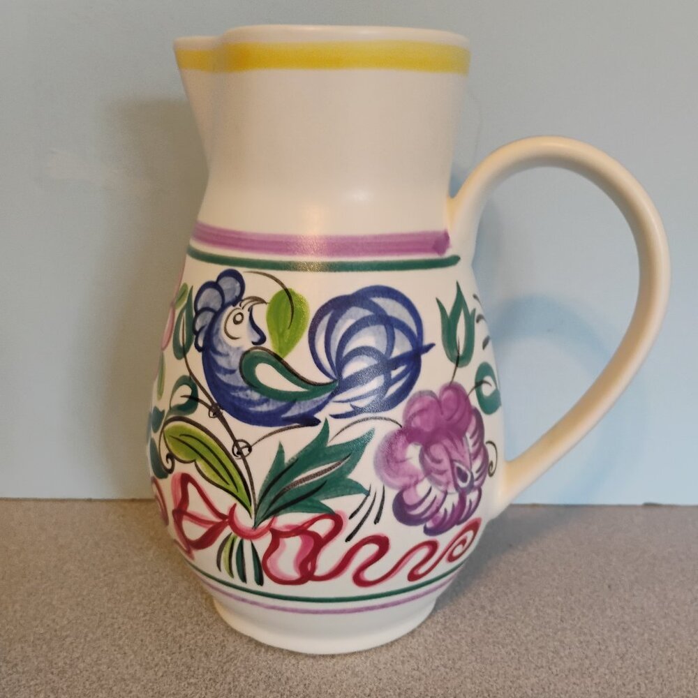 Poole England Vintage Small Ironstone Pitcher Rooster and Canary Design